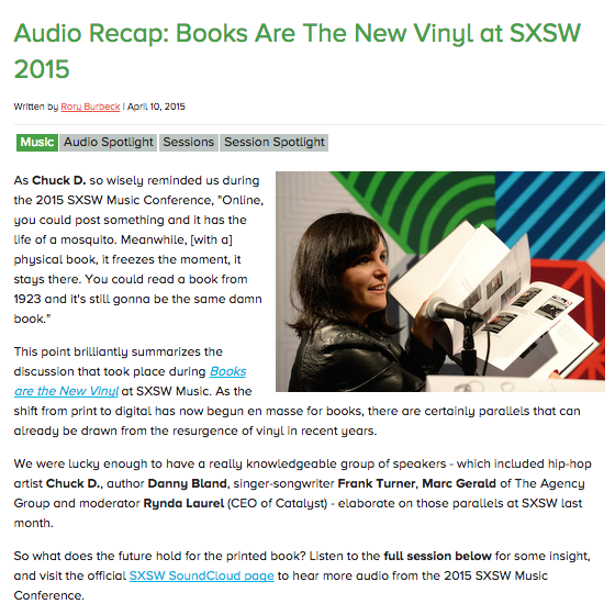 SXSW BLOG: Audio Recap: Books Are The New Vinyl at SXSW 2015